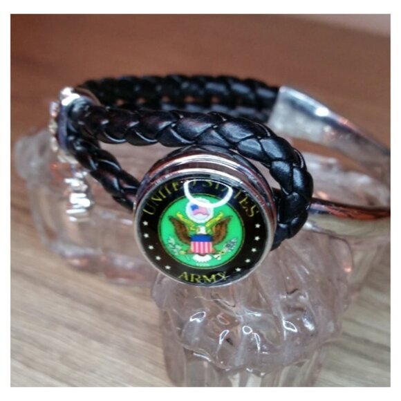 US Army military removable interchangeable button clip bracelet black w charm - Picture 2 of 4